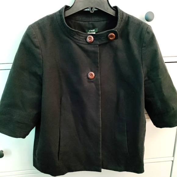 JCrew Black Cropped Coat (100% Silk Body Lining) Size 8 - Picture 2 of 4